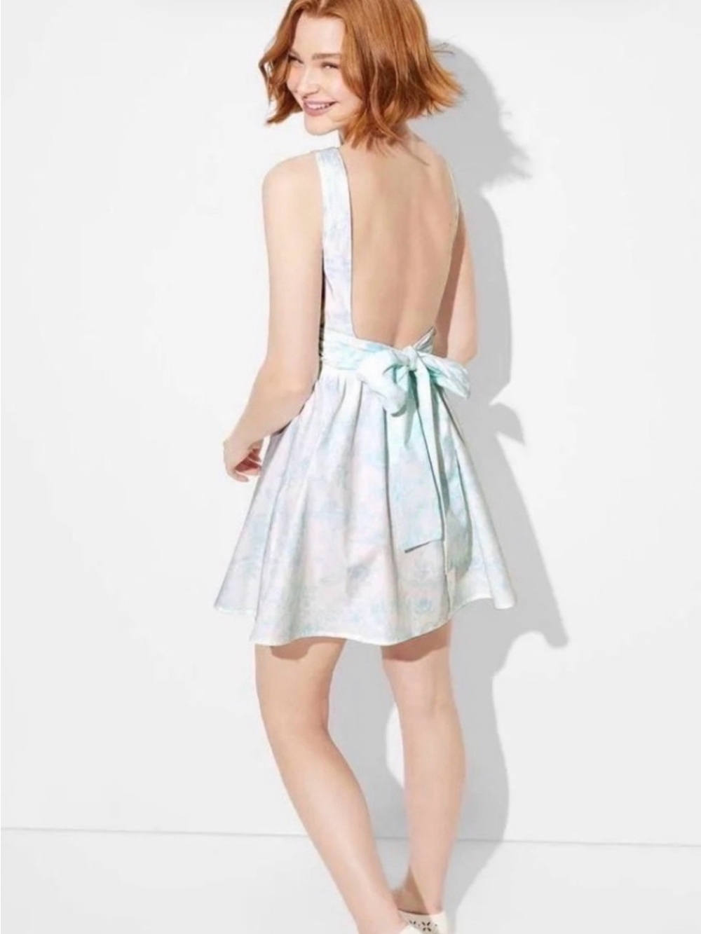 Target Sky Blue Floral Dress with White Accents